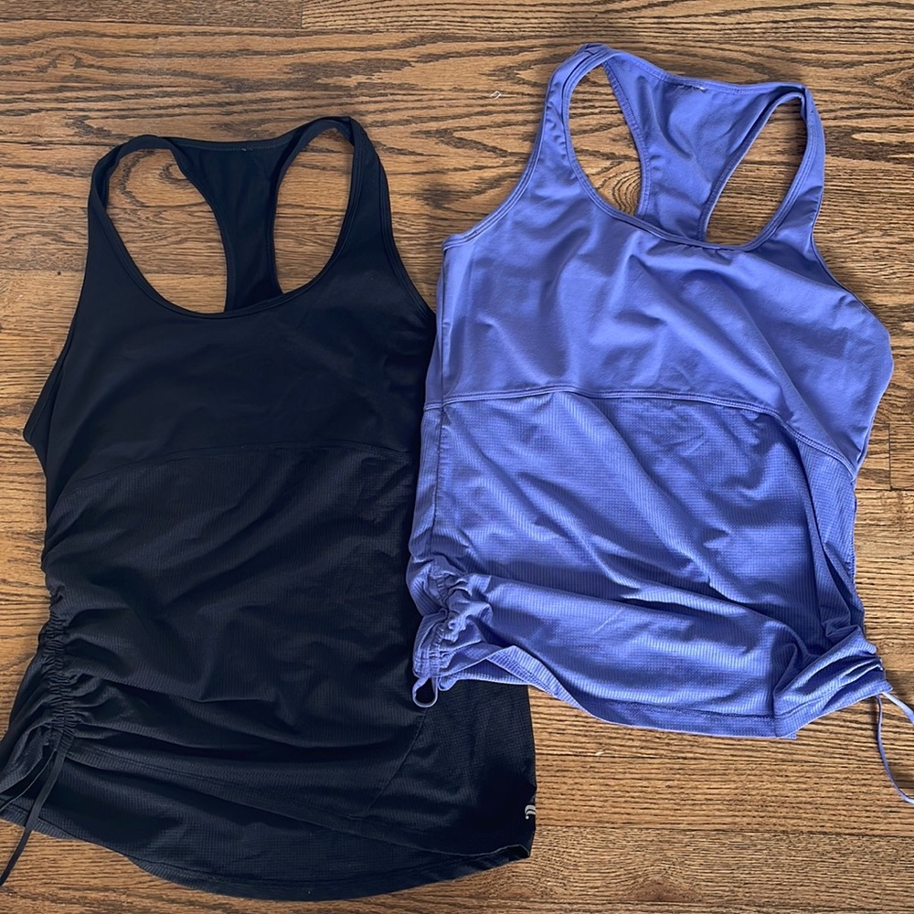 Fabletics ruched, tank top, black, purple size large